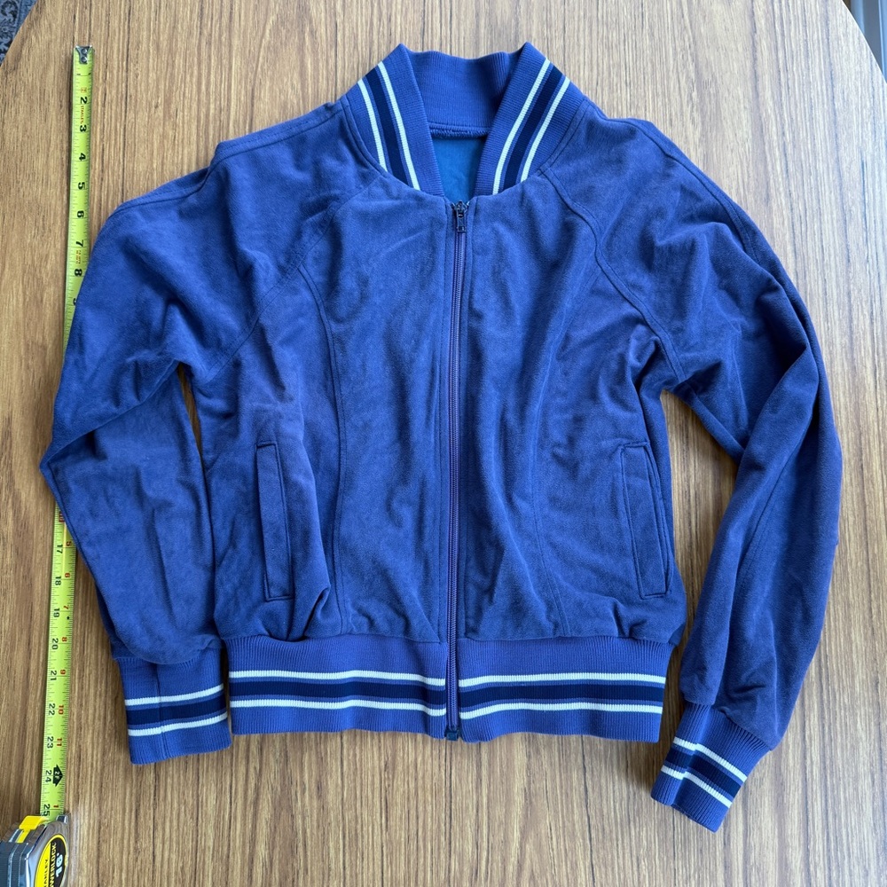 Purple Women's Bomber Jacket faux suede? Velour? with Stripe Trim